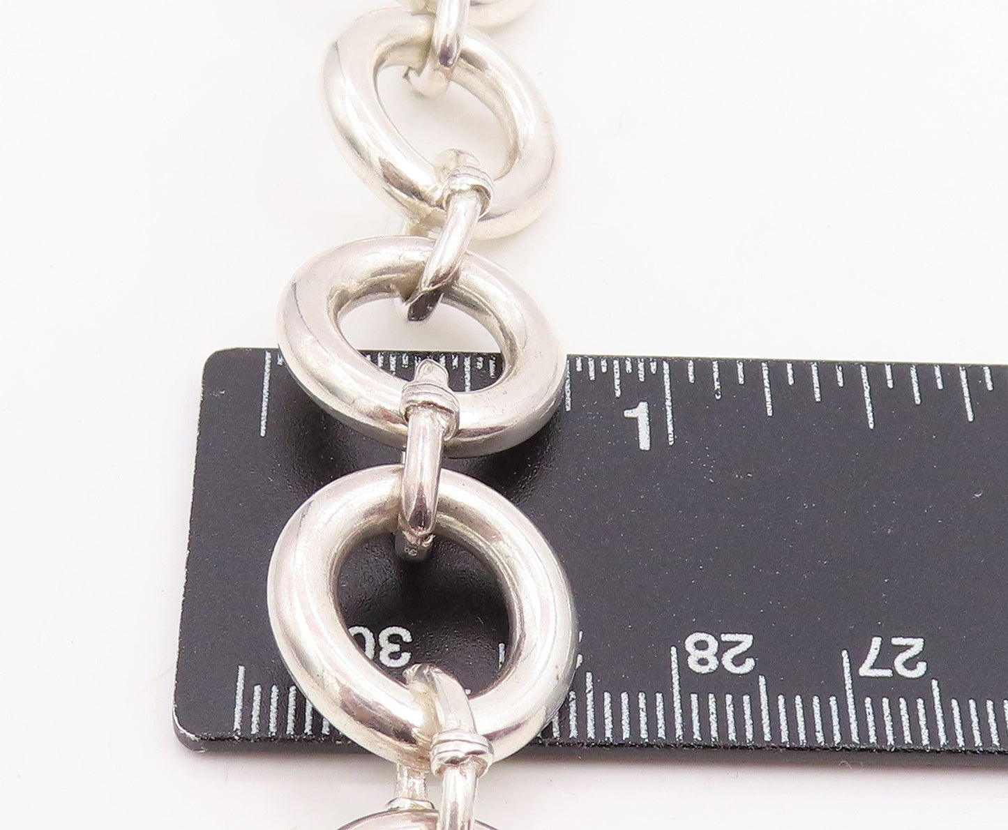 925 Sterling Silver Vintage Necklace Chunky Interlocking Circles Chain  NE4776