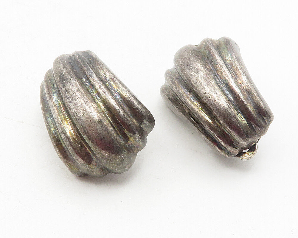 925 Sterling Silver  Vintage Dark Tone Curved Non Pierce Earrings  EG6071