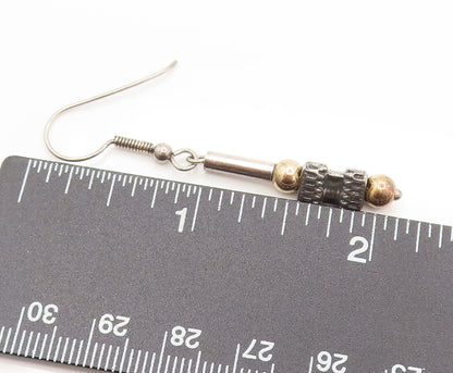 925 Silver  Vintage Two Tone Beads Bar & Cubed Triangle Earrings  EG12360