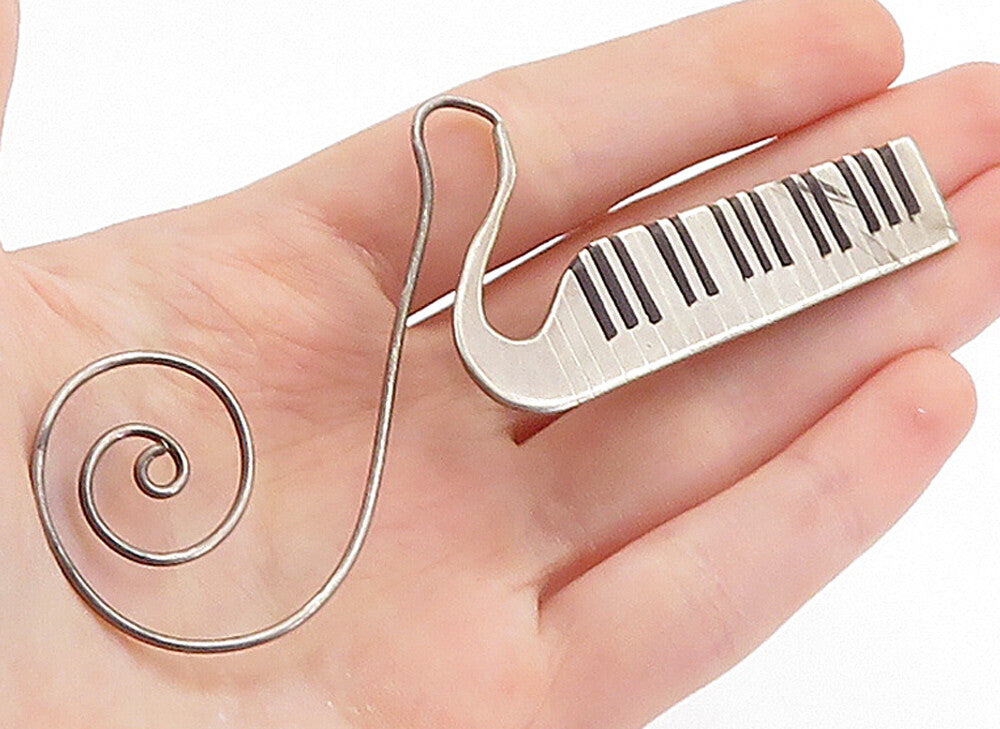 MEXICO 925 Sterling Silver  Vintage Black Onyx Piano Spiral Brooch Pin  BP2619