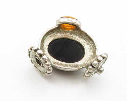 ESPO 925 Silver  Vintage Cabochon Cut Black Onyx & Amber Pendant  PT11167