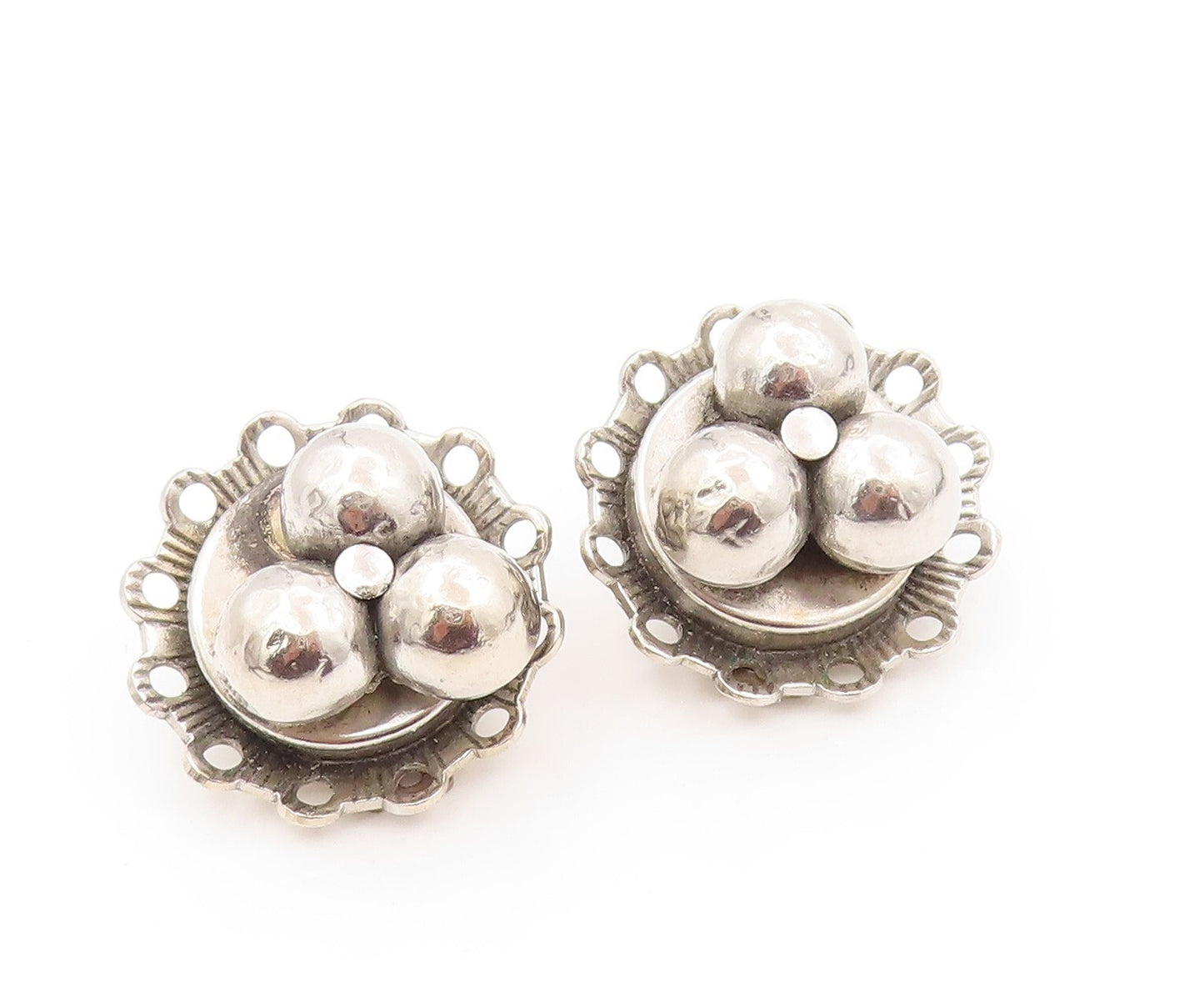 925 Sterling Silver Vintage Earrings FREIRICH Dark Tone Beaded Design  EG13330