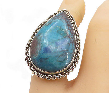 925 Sterling Silver  Cabochon Turquoise Pear Shape Cocktail Ring Sz 6  RG8530