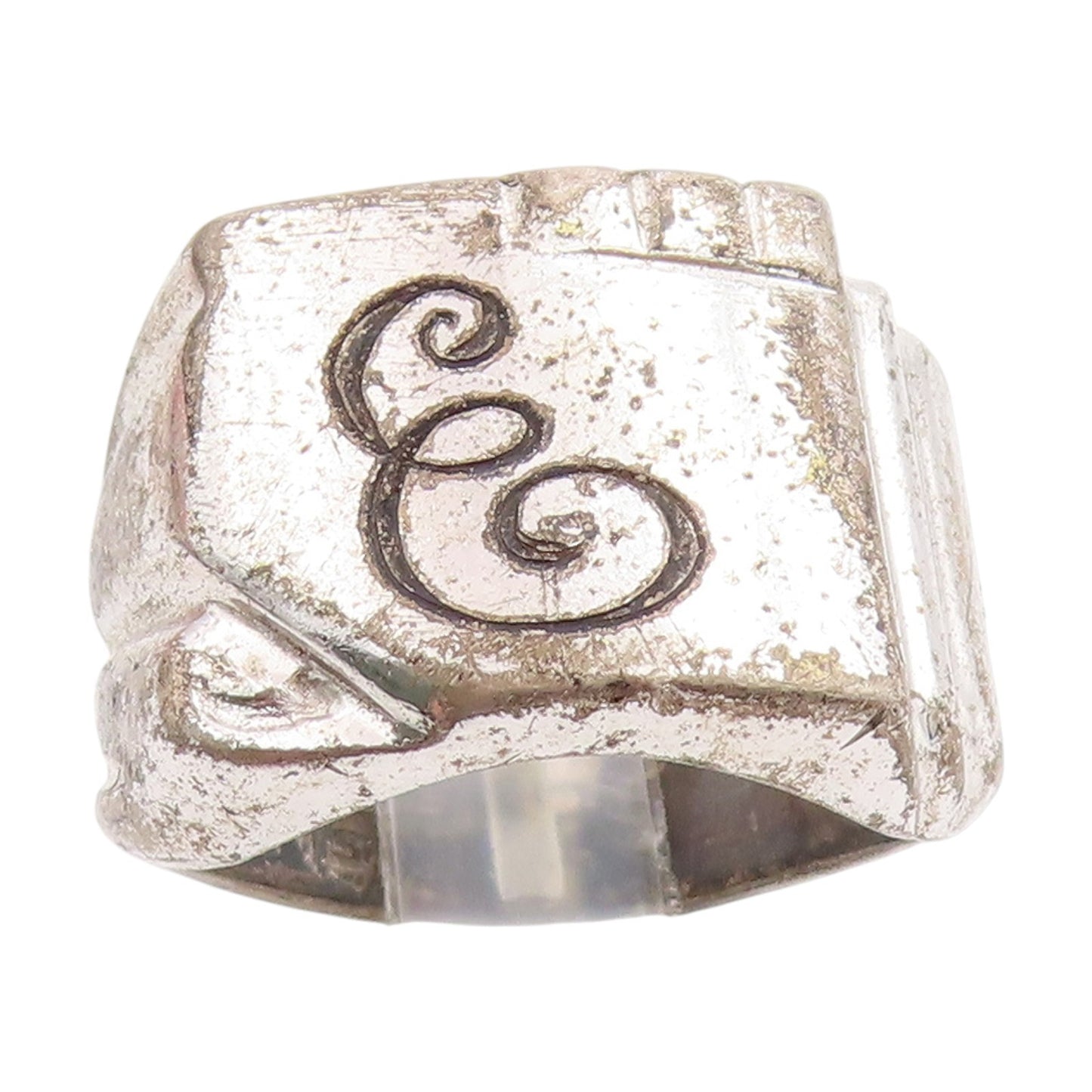 925 Sterling Silver Vintage Ring ESPO Calligraphed Letter E Band Sz 7 RG33766