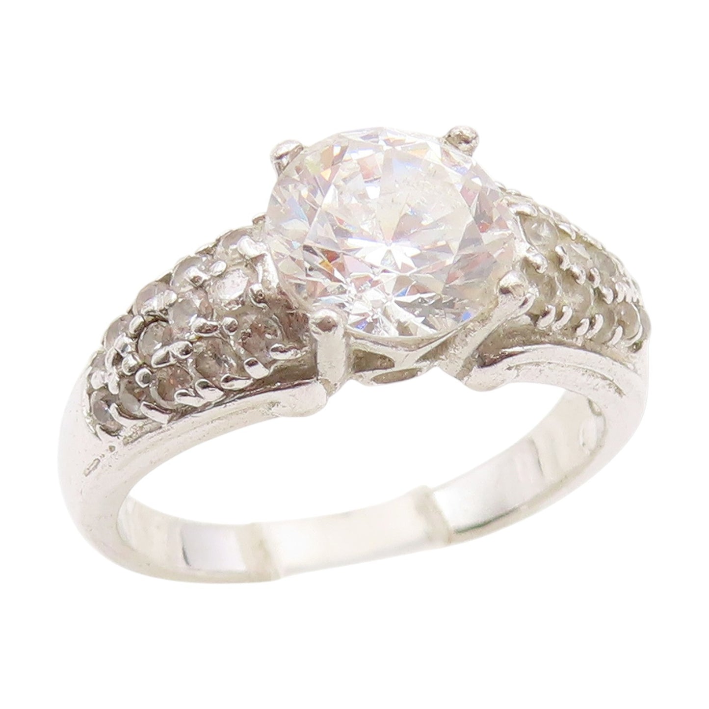 925 Sterling Silver Vintage Ring Sparkling CZ Statement Band  Sz 8.5  RG34197