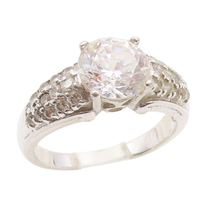 925 Sterling Silver Vintage Ring Sparkling CZ Statement Band  Sz 8.5  RG34197
