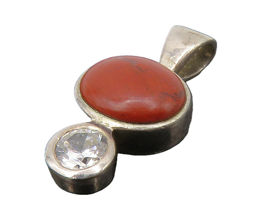 925 Sterling Silver  Vintage Jasper & Cubic Zirconia Petite Pendant  PT10885