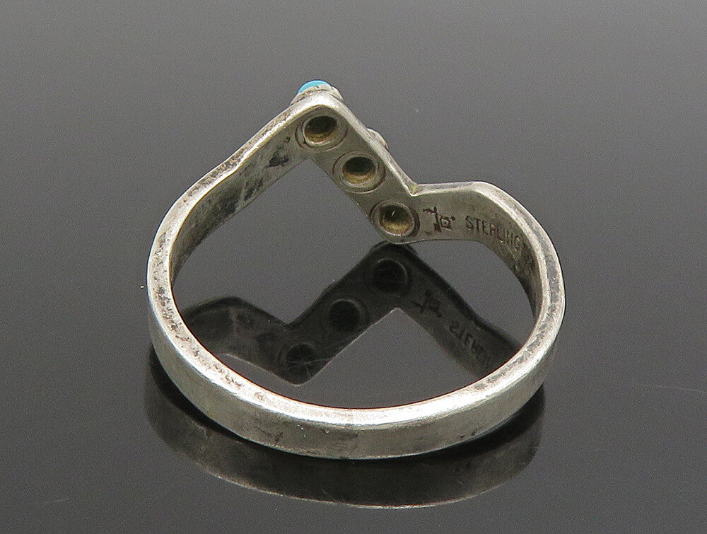 POST BELL 925 Silver  Vintage 3 Stone Turquoise Zig Zag Ring Sz 7.5  RG25118