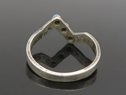 POST BELL 925 Silver  Vintage 3 Stone Turquoise Zig Zag Ring Sz 7.5  RG25118
