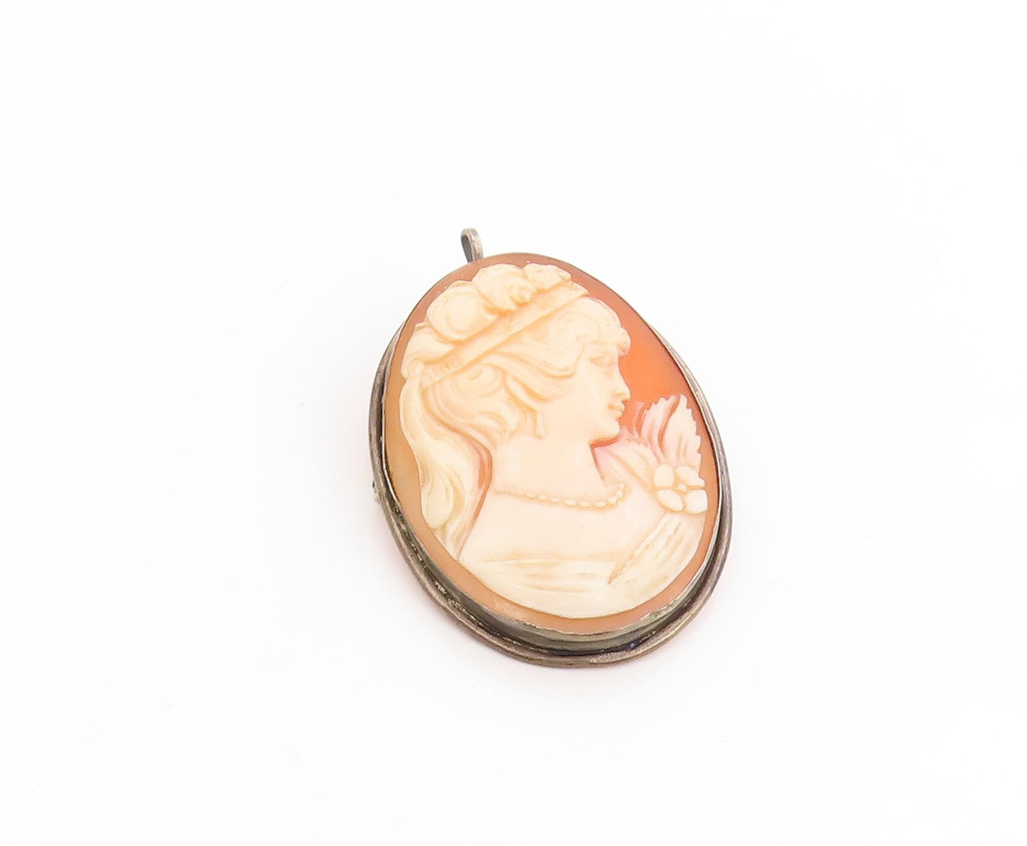 925 Sterling Silver Vintage Brooch Carved Victorian Revival Cameo Pin  BP11890
