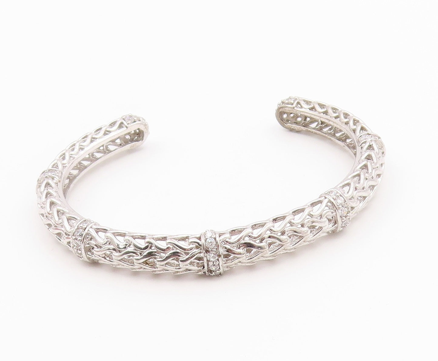 925 Sterling Silver  Vintage Elegant 3D Loop Carved CZ Bracelet  BT10008