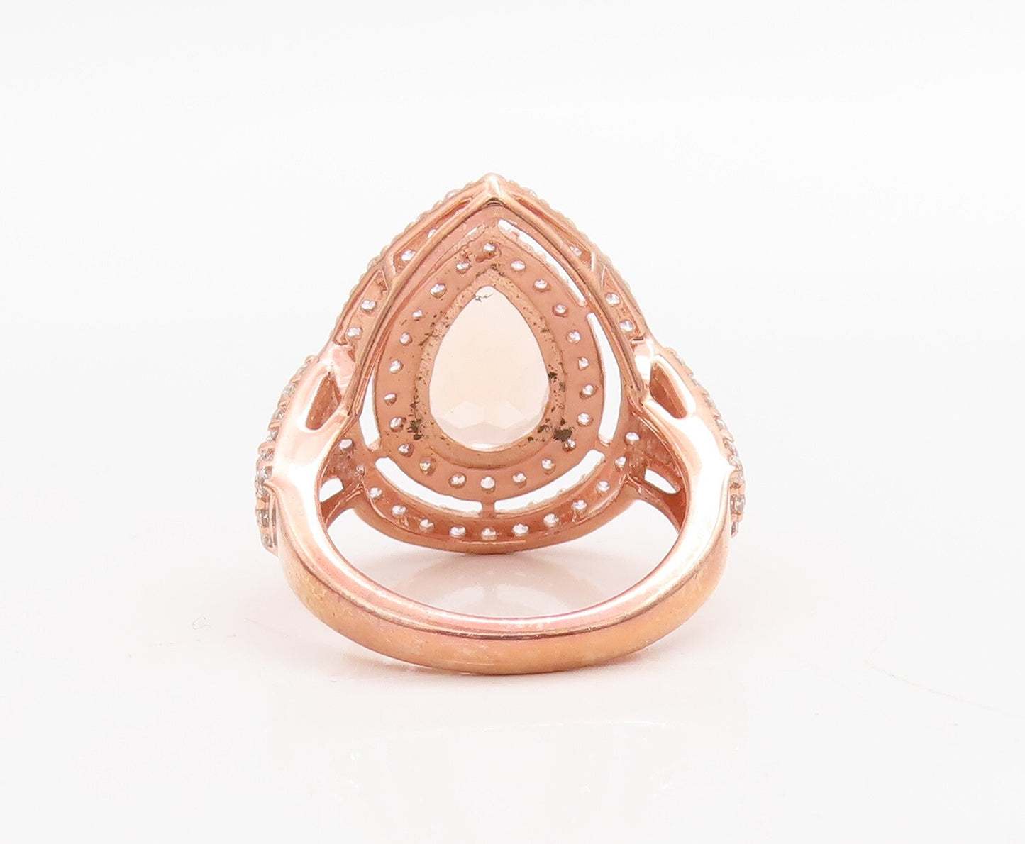 925 Sterling Silver Vintage Ring Rose Gold Plated Morganite & CZ  Sz 6  RG30967