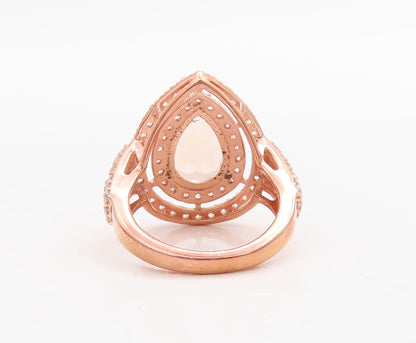 925 Sterling Silver Vintage Ring Rose Gold Plated Morganite & CZ  Sz 6  RG30967