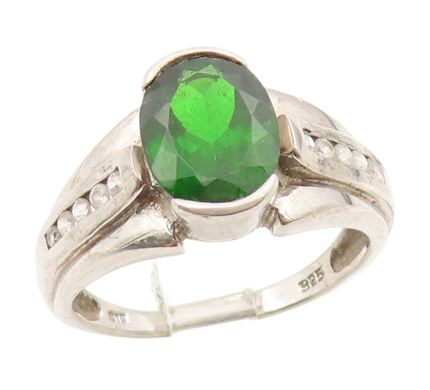 925 Sterling Silver Vintage Ring Elegant Green CZ Statement Band Sz 9.5 RG34681