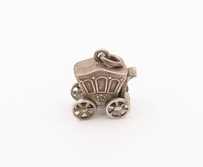 925 Sterling Silver  Vintage Petite Old Fashioned Carriage Pendant  PT18527