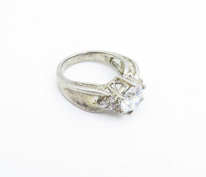MEDA 925 Silver  Vintage Cubic Zirconia Solitaire Accent Ring Sz 6  RG3929