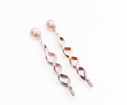 925 Sterling Silver Vintage Earrings Modernist Twisted Spiral Dangles  EG13760