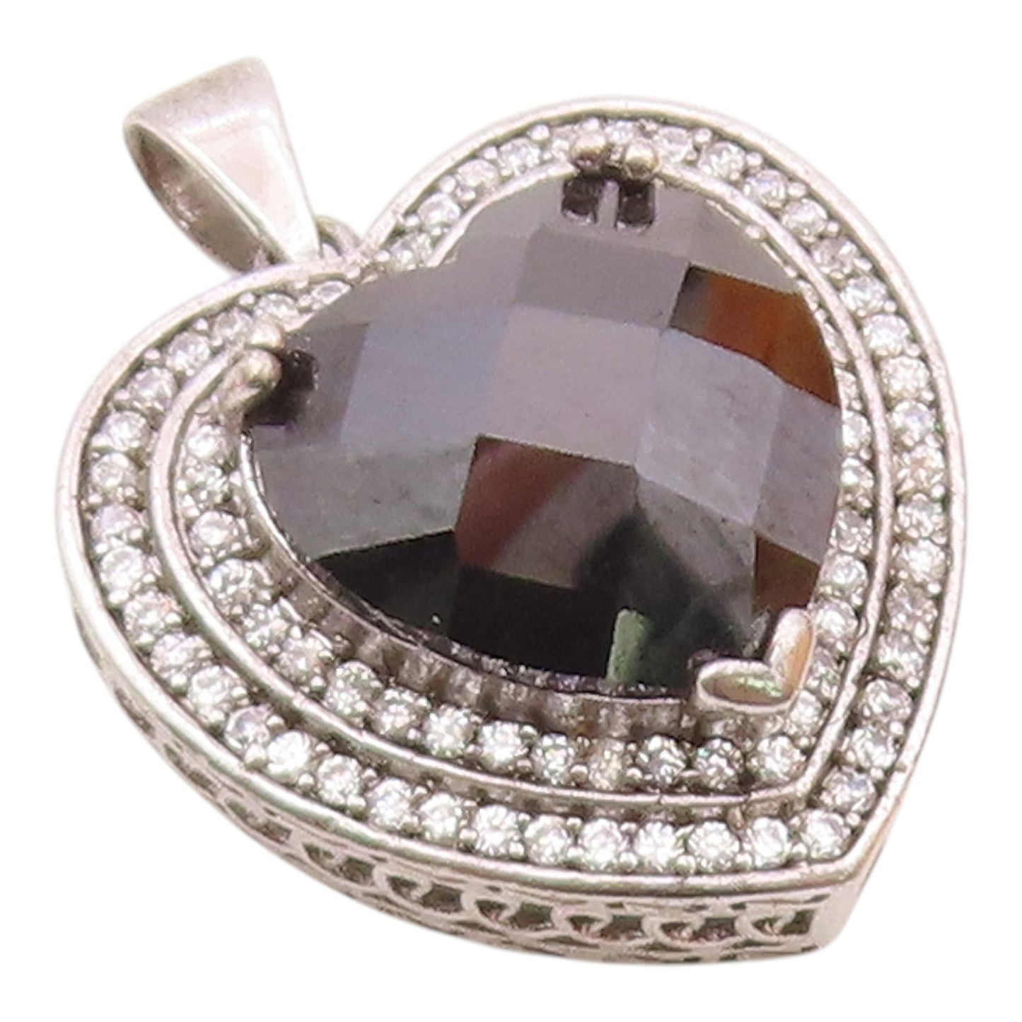 925 Silver  Vintage Hematite & Cubic Zirconia Love Heart Pendant  PT19814
