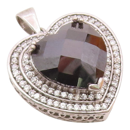 925 Silver  Vintage Hematite & Cubic Zirconia Love Heart Pendant  PT19814