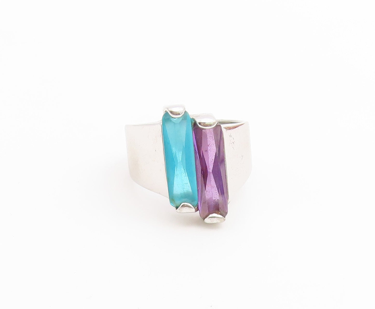 925 Sterling Silver Vintage Ring RS COVENANT Dual Gemstone Band  Sz 10  RG36734