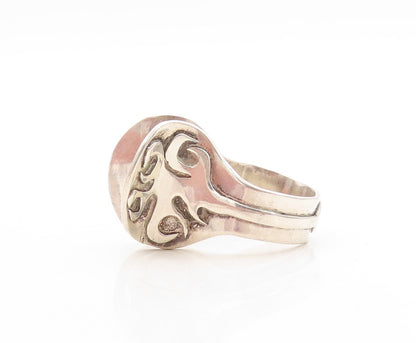 925 Sterling Silver Vintage Ring Modernist Animal Hand Carved  Sz 10  RG31350