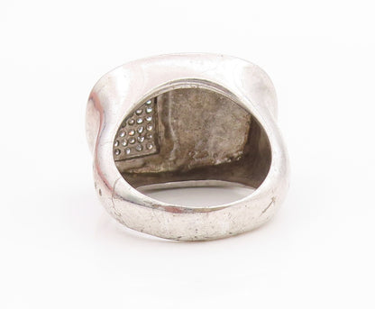 925 Sterling Silver Vintage Ring Diamonds Inlay Lovers Names Etched Sz 7 RG33188