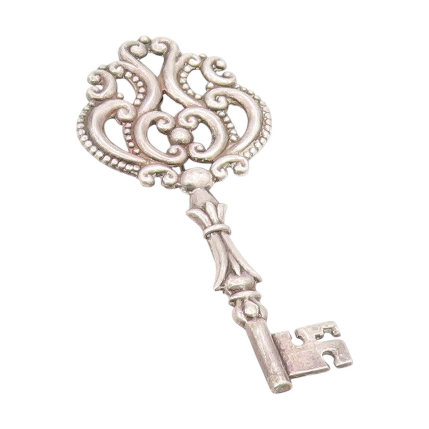 925 Sterling Silver Vintage Brooch Pin Intricate Beaded Scrollwork Key  BP12172