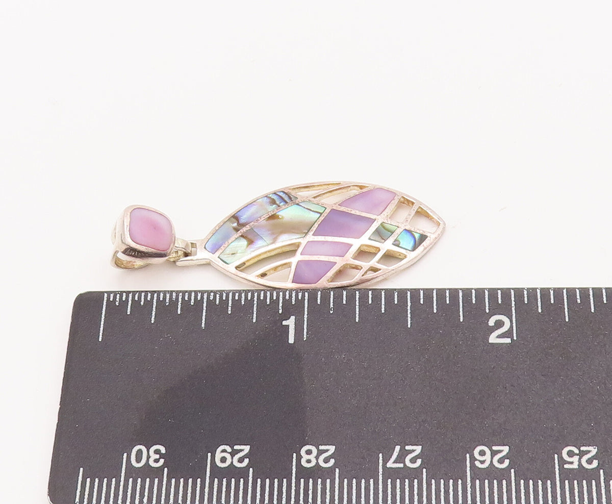 925 Sterling Silver Vintage Pendant Eye Shape Cutout Inlay Abalone  PT23101
