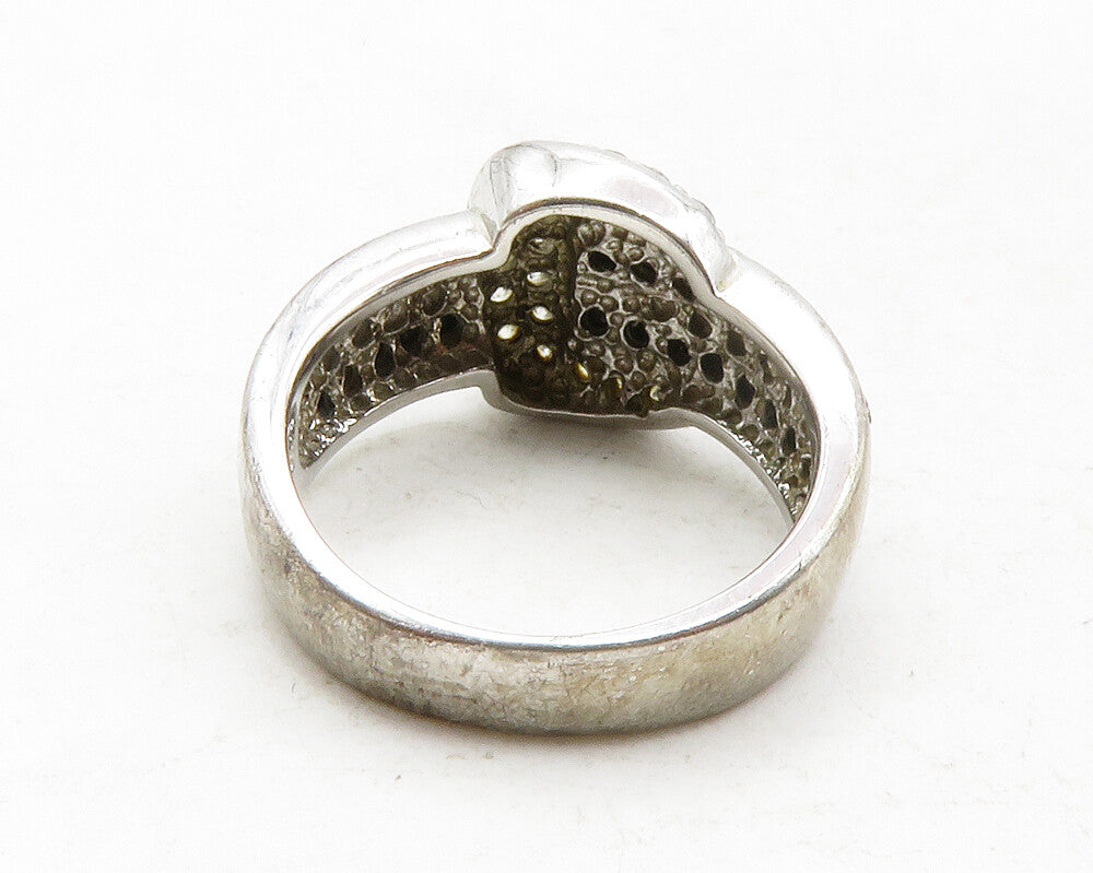 925 Sterling Silver  Black Hematite & Topaz Belt Buckle Band Ring Sz 6 RG12959