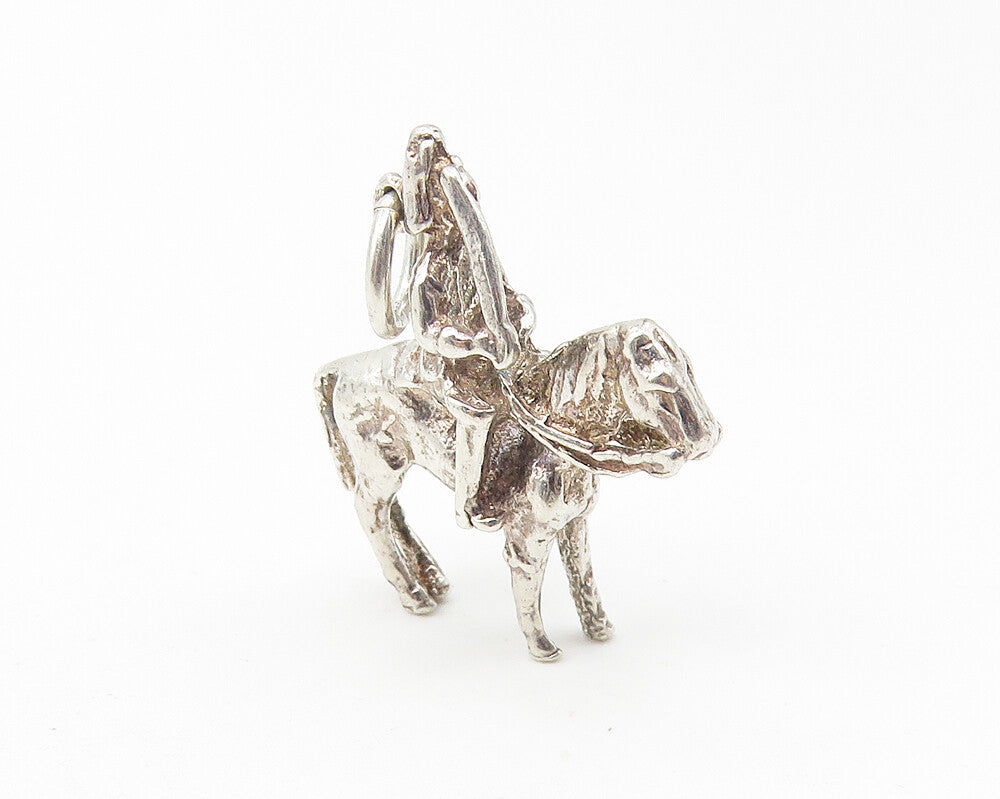 925 Sterling Silver  Vintage Shiny Petite Knight On Horse Drop Pendant  PT9367