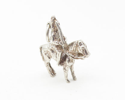 925 Sterling Silver  Vintage Shiny Petite Knight On Horse Drop Pendant  PT9367
