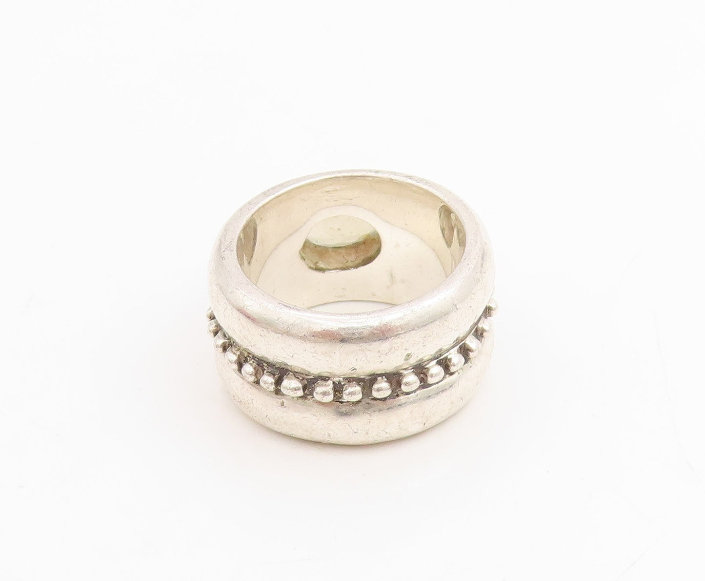 925 Sterling Silver Vintage Ring Bezel Set Citrine Beaded Band  Sz 5.5  RG34772