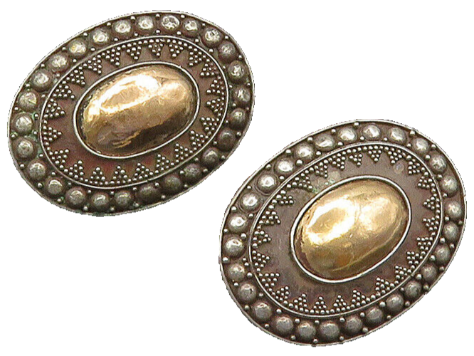 925 Silver & 18K GOLD  Vintage Beaded Oval Shaped Drop Earrings  EG11650