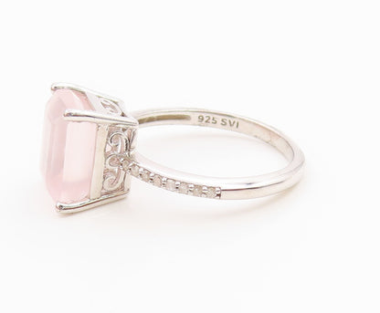 925 Sterling Silver Vintage Ring Real Diamonds & Rose Quartz Band  Sz 7  RG36061