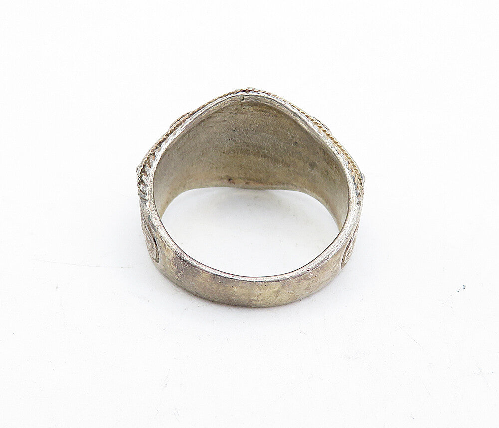 925 Sterling Silver  Vintage Petite Turquoise Twist Band Ring Sz 9  RG5242