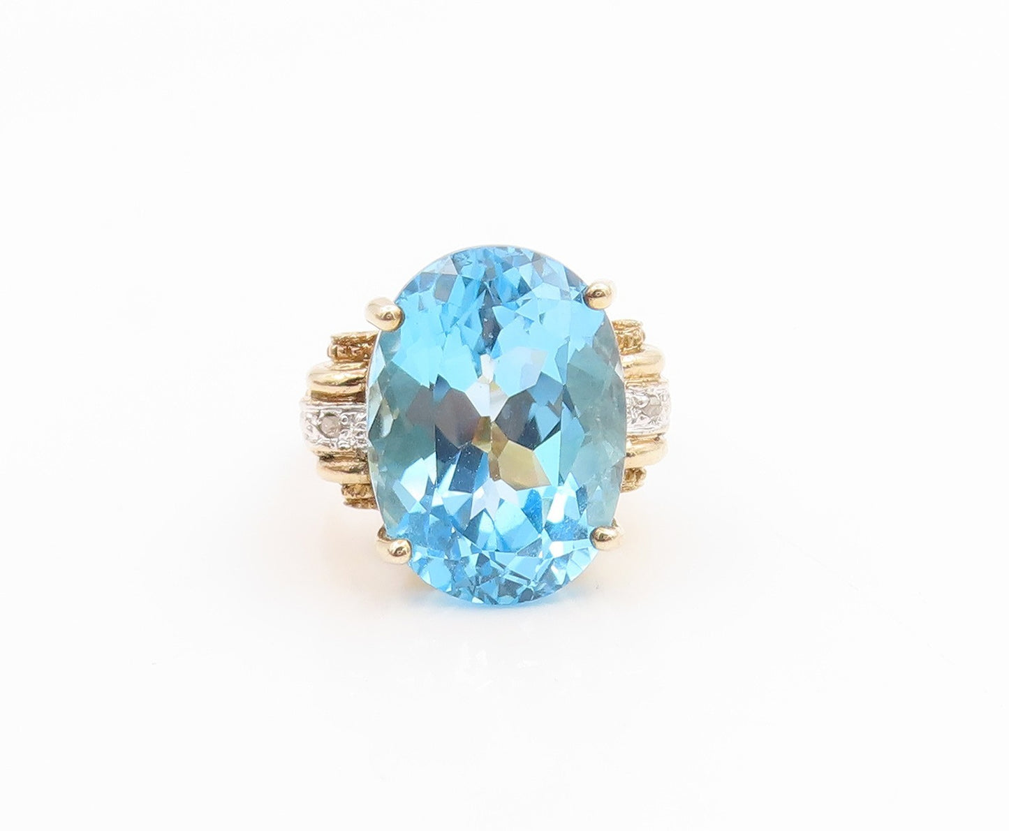 925 Sterling Silver Vintage Ring Gold Plated Real Diamonds Topaz  Sz 5  RG35577
