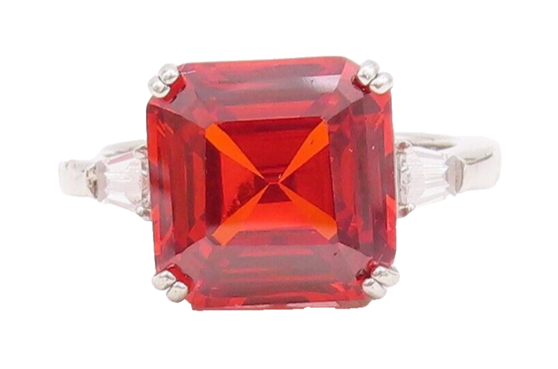 925 Sterling Silver Vintage Ring Square Cut Res & White CZ  Sz 7.5  RG29572