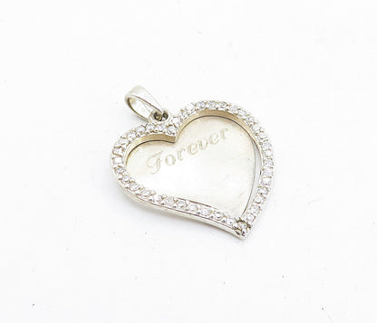 925 Sterling Silver  Vintage Topaz Forever Lifetime Love Heart Pendant  PT3957