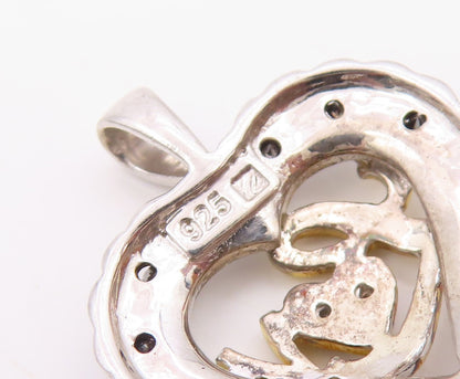925 Sterling Silver  Genuine Diamonds Two Tone Love Heart Pendant  PT7923