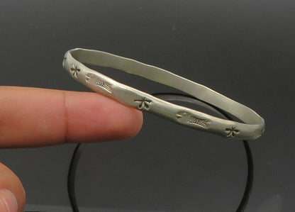 MEXICO 925 Sterling Silver  Vintage Etched Fish Pattern Bangle Bracelet BT8696