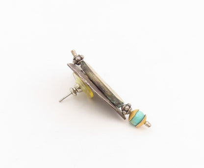 925 Sterling Silver Vintage Earrings Turquoise Modernist Geometric Drop  EG14073