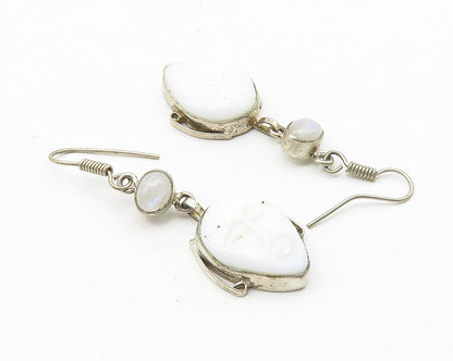 925 Silver  Vintage Cabochon Cut Moonstone Face Carved Dangle Earrings  EG5718
