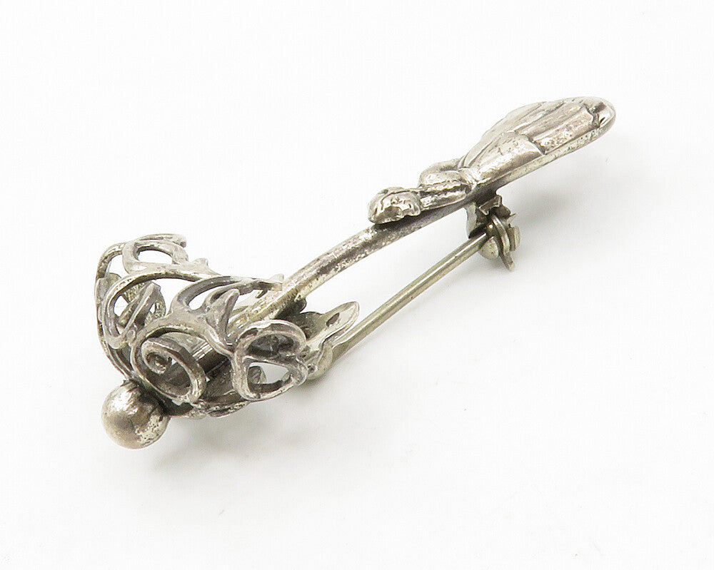 925 Sterling Silver  Vintage Shiny Woman & Swirl Umbrella Brooch Pin  BP5200