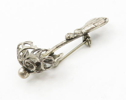 925 Sterling Silver  Vintage Shiny Woman & Swirl Umbrella Brooch Pin  BP5200