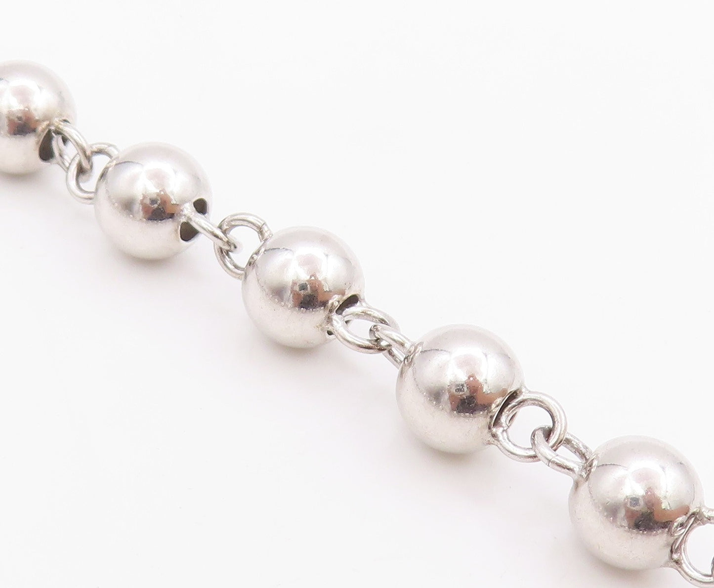 925 Sterling Silver Vintage Necklace Geometric Sphere Beaded Link Chain  NE4670