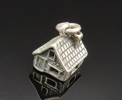 925 Sterling Silver  Vintage Sculpted Etched House Charm Pendant  PT20662