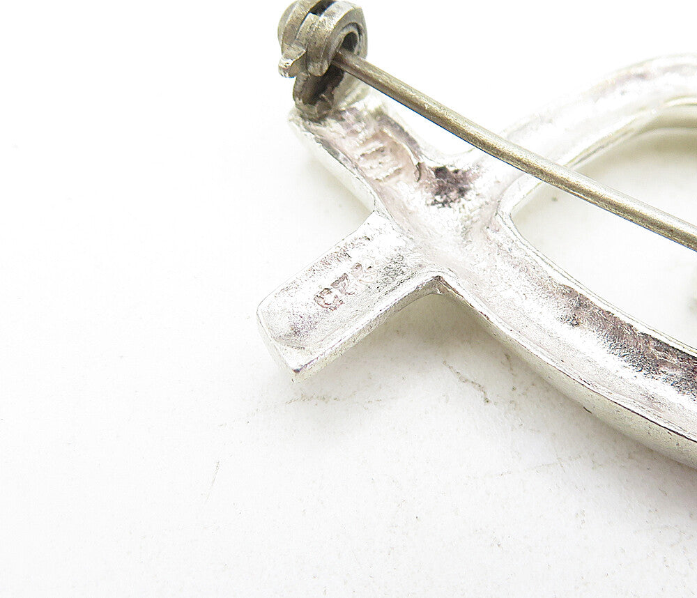 925 Sterling Silver  Vintage Shiny Open Love Heart Ribbon Brooch Pin  BP1923