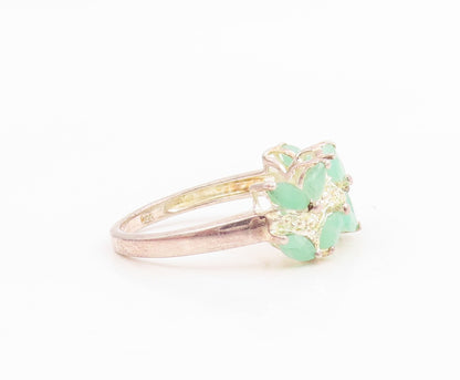 925 Sterling Silver Vintage Ring Marquise Emerald Leafy Band  Sz 6.5  RG35654