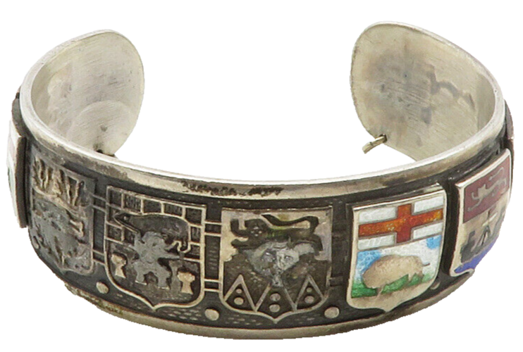 BMCO 925 Sterling Silver  Vintage Enamel Canadian Flags Cuff Bracelet  BT4824
