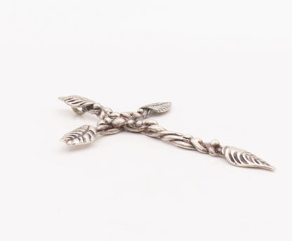 925 Sterling Silver Vintage Pendant Religious Creeper Floral Carve Cross PT23035